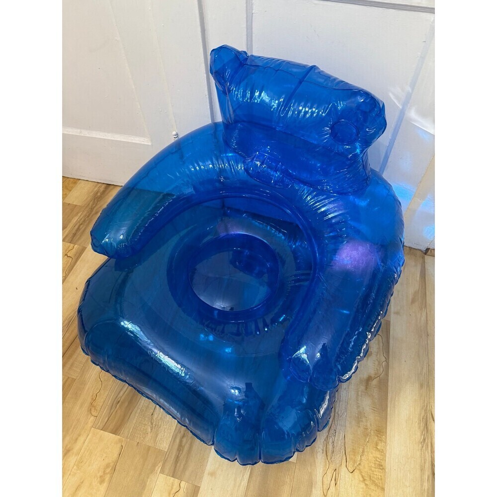 Kids blue blow up Teddy Bear chair - Picture 2 of 10